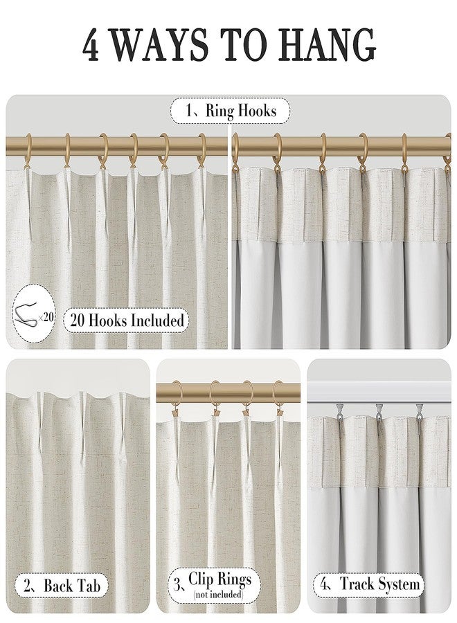 Joywell Natural Beige Blackout Pinch Pleated Linen Curtains 84 Inch Length 2 Panels 100% Blackout Pleated Curtains Boho Neutral Cream Back Tab Drapes with Hooks for Lixing Room,W40 x L84 - Image 2